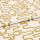 A folded linen-like curtain fabric with mustard-yellow continuous rounded-rectangle print; folded and lying flat, photographed close-up under soft studio lighting showing texture and repeating geometric pattern.