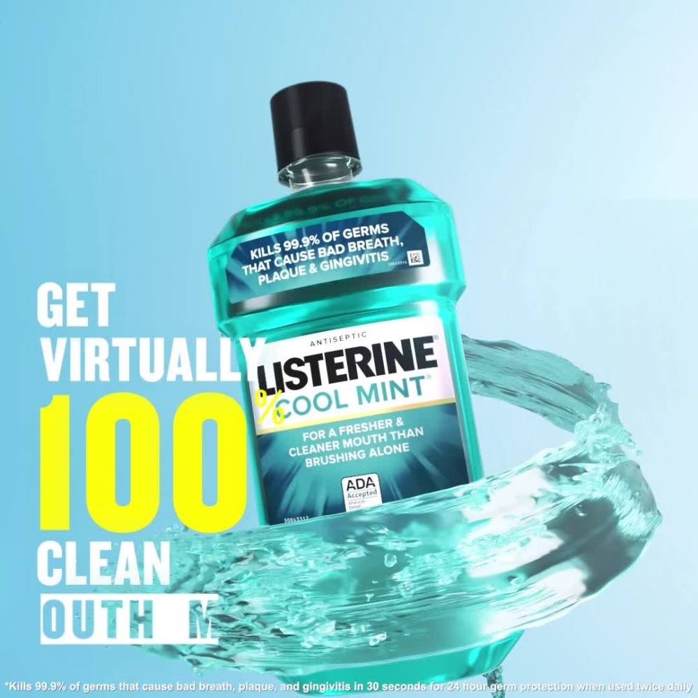 Listerine Cool Mint Antiseptic Mouthwash/Mouth Rinse for Bad Breath & Plaque, 1 L - image 2 of 12