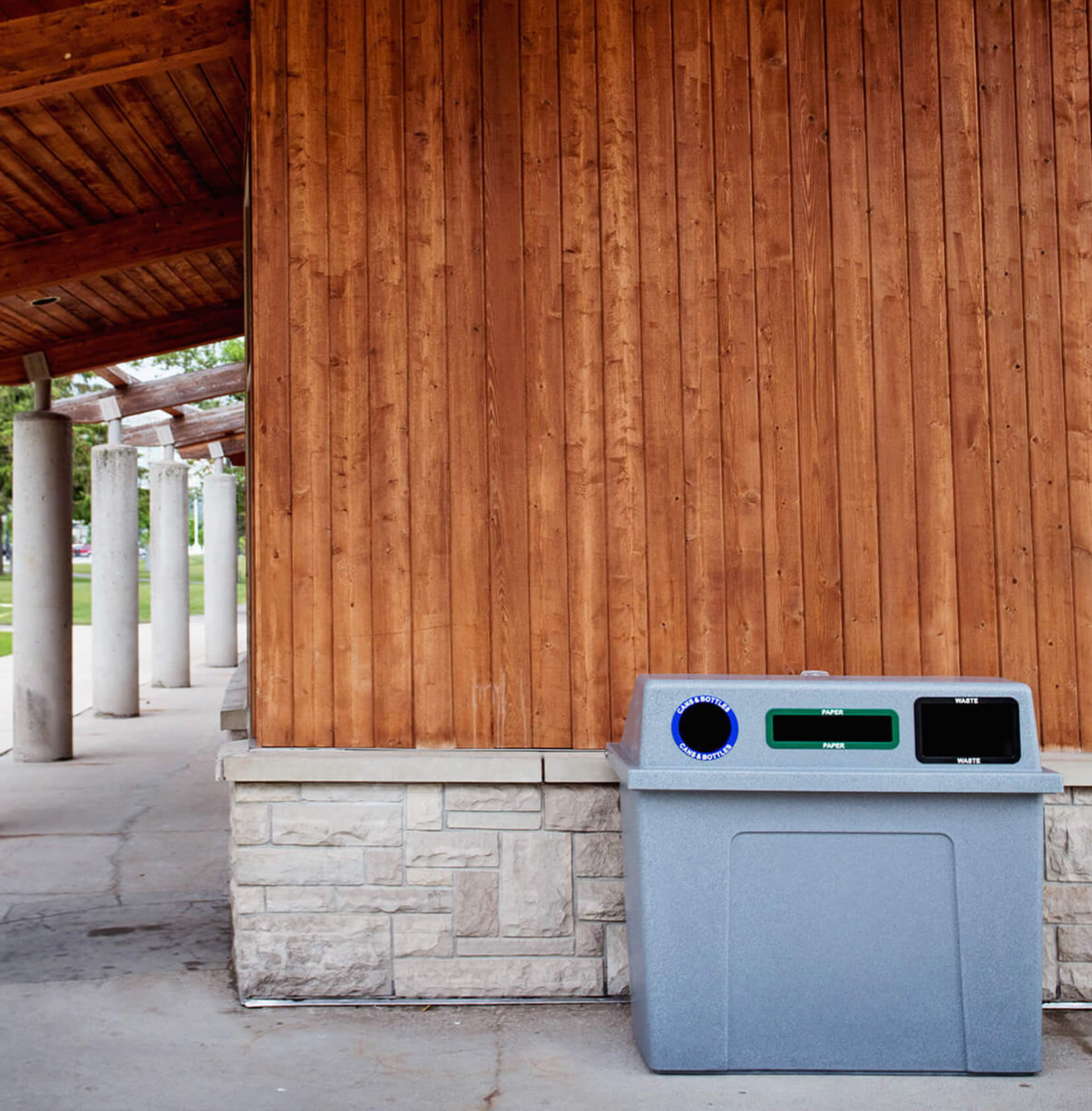 durable LDPE plastic bin for collection recycling and waste from a town park