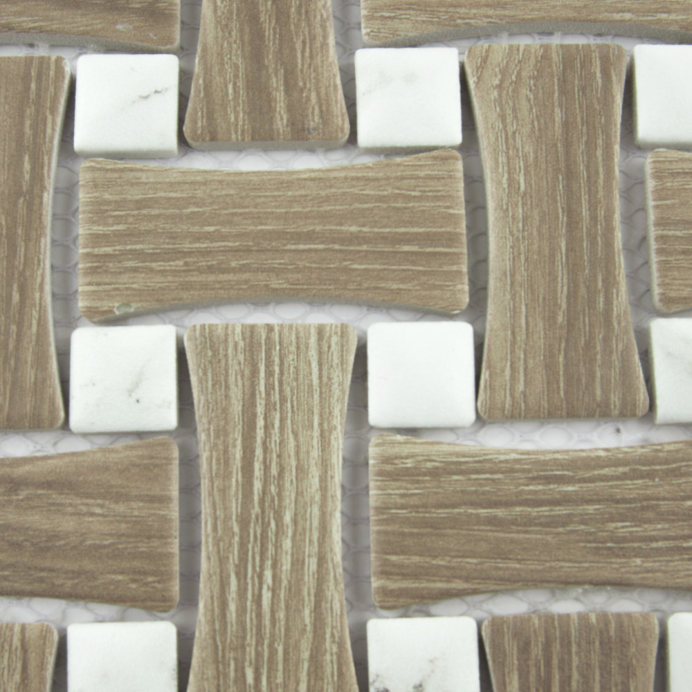 Llama Dog Bone Basketweave Noce/Calacatta Dot 10 in. x 10 in. Porcelain Mosaic Tile