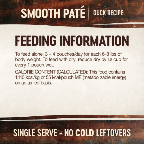 <p>To feed alone: 3 – 4 pouches/day for each 6-8 lbs of body weight. To feed with dry: reduce dry by ⅛ cup for every 1 pouch wet.</p>
