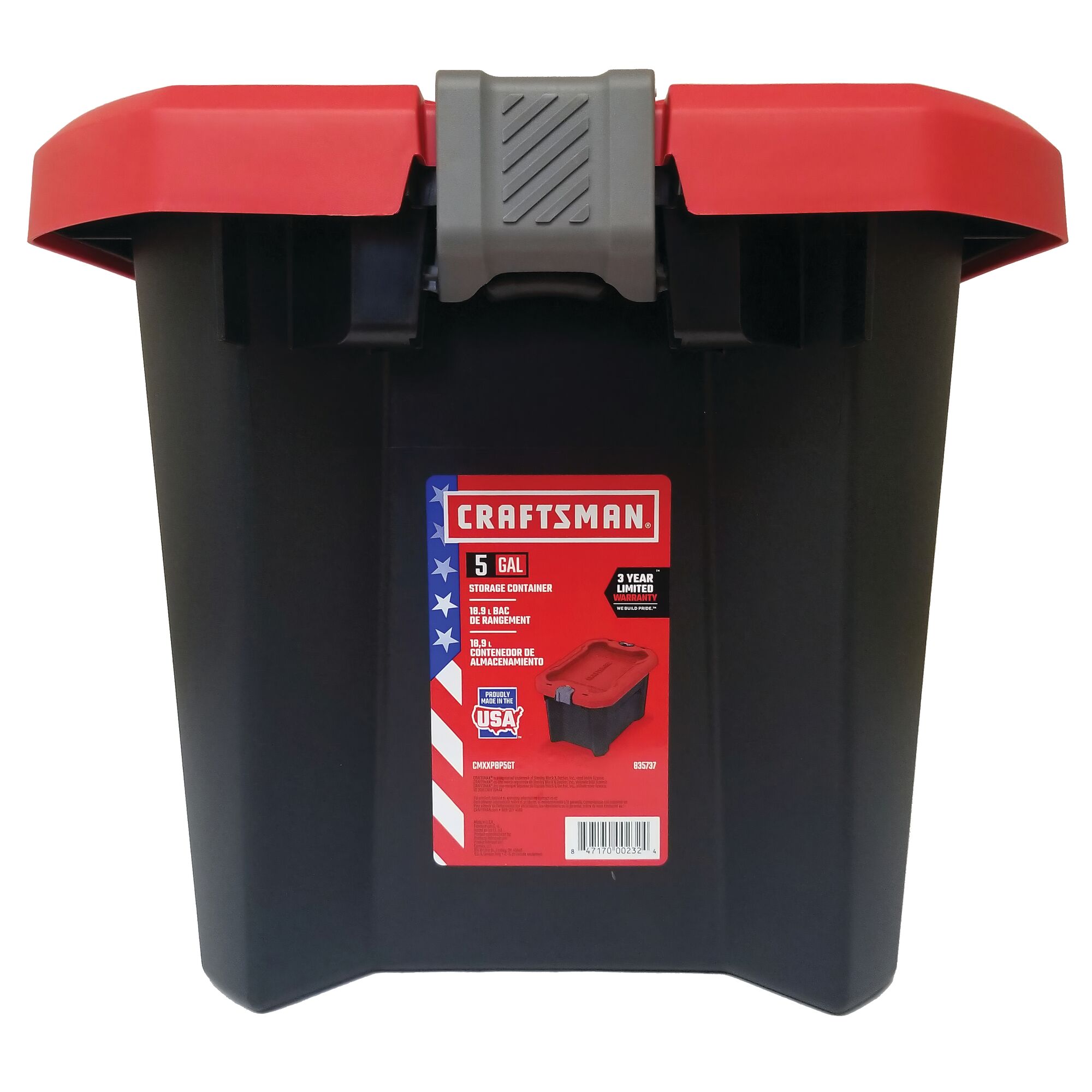 5 Gallon latching tote in packaging.