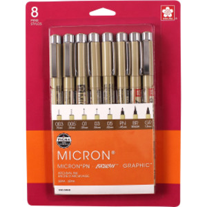 Pigma Micron Pens, Sepia, Assorted Sizes, 8-Piece Set, Blister Card