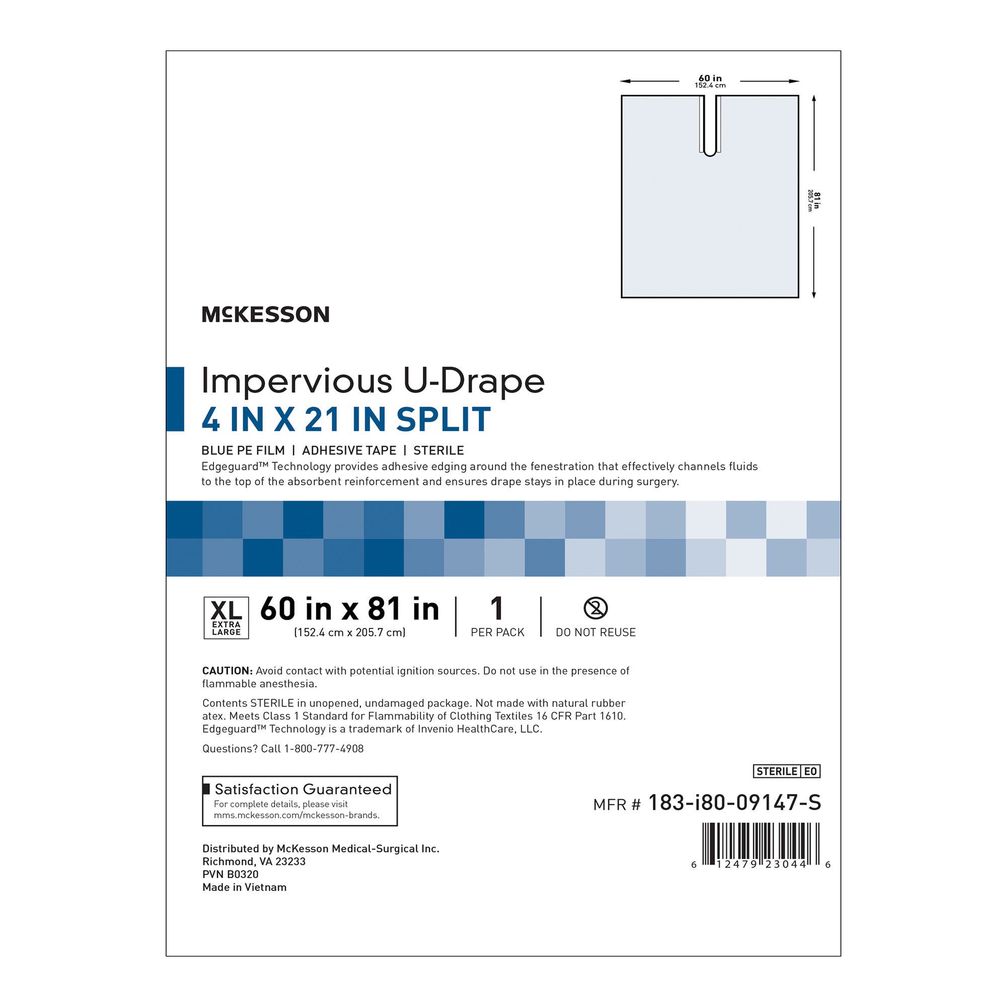 McKesson Sterile Impervious U-Drape, 60 x 81 Inch