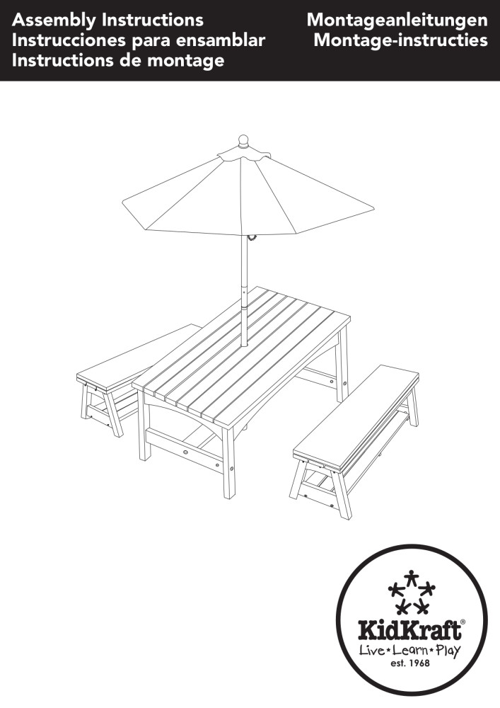 KidKraft Outdoor Table & Bench Set with Cushions & Umbrella Navy