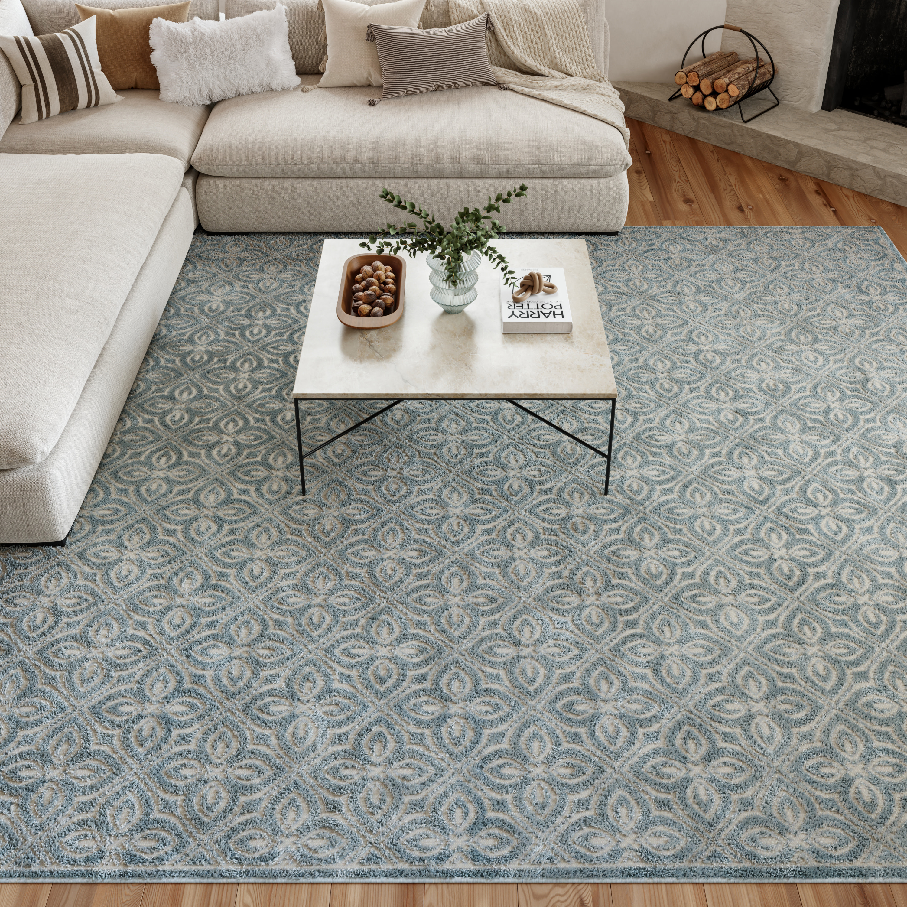 Nourison Washable Charm 8' x 10' Blue Ivory Contemporary Indoor Rug