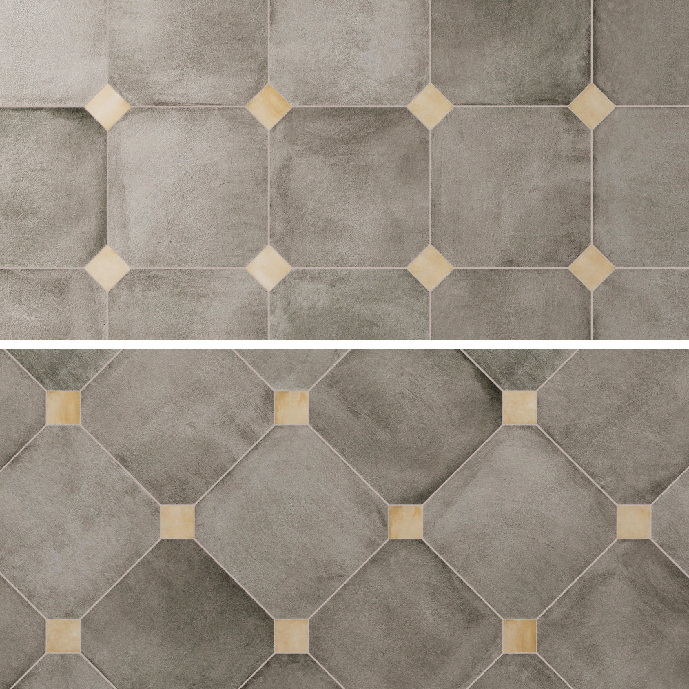 Laverton Octagon Grafito with Taco Beige 7-7/8 in. x 7-7/8 in. Porcelain Floor and Wall Tile