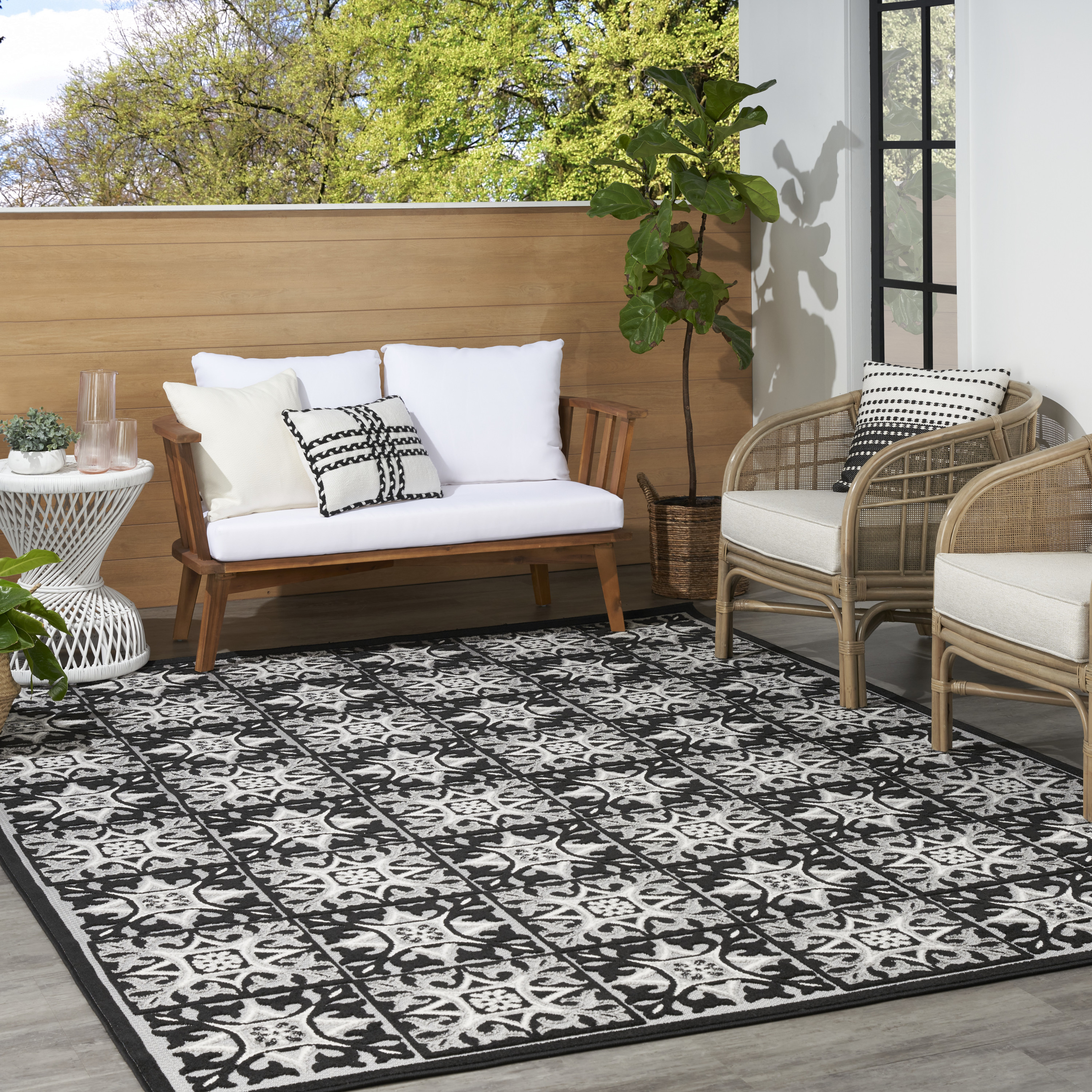 Nourison Aloha 7'10" x 10'6" Black White Contemporary Rug