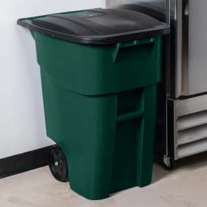 Rubbermaid Commercial, BRUTE, Rollout, 50 gal, Resin, Green, Rectangle, Receptacle