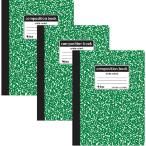 Wide-Ruled Marble Composition Books, 100 Sheets, Green, 3-Pack