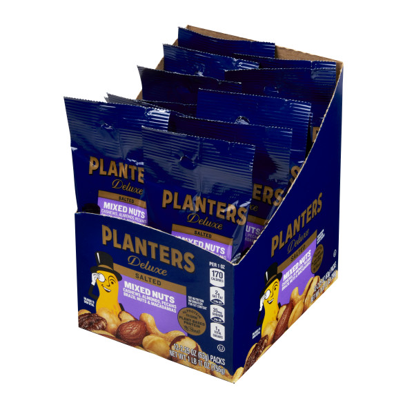 PLANTERS(r) Deluxe Mixed Nuts 2.25oz . C1RP - Front Right Pallet/Display (Hi Res)