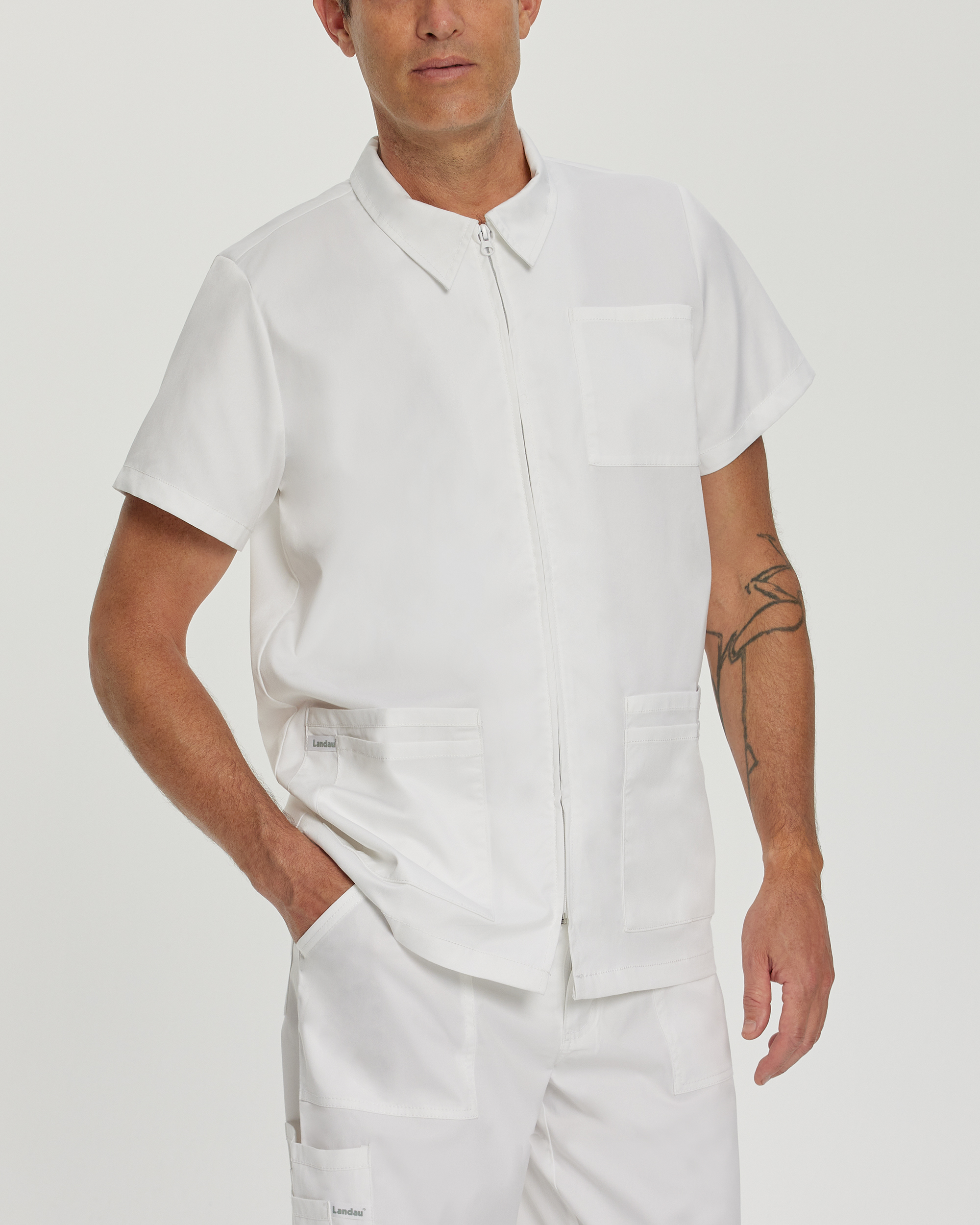 Landau ProFlex Men&#8216;s 6-Pocket Notch Collar Scrub Top-Landau
