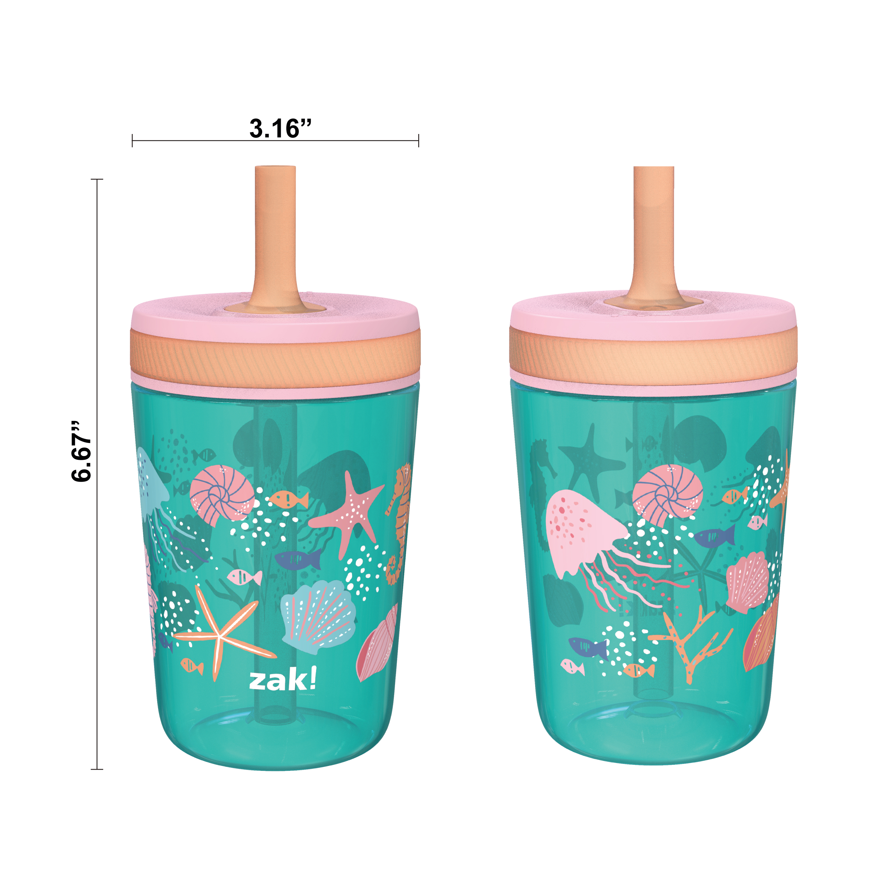 Zak Hydration 15  ounce Plastic Tumbler with Lid and Straw, Sea Shells, 2-piece set slideshow image 4