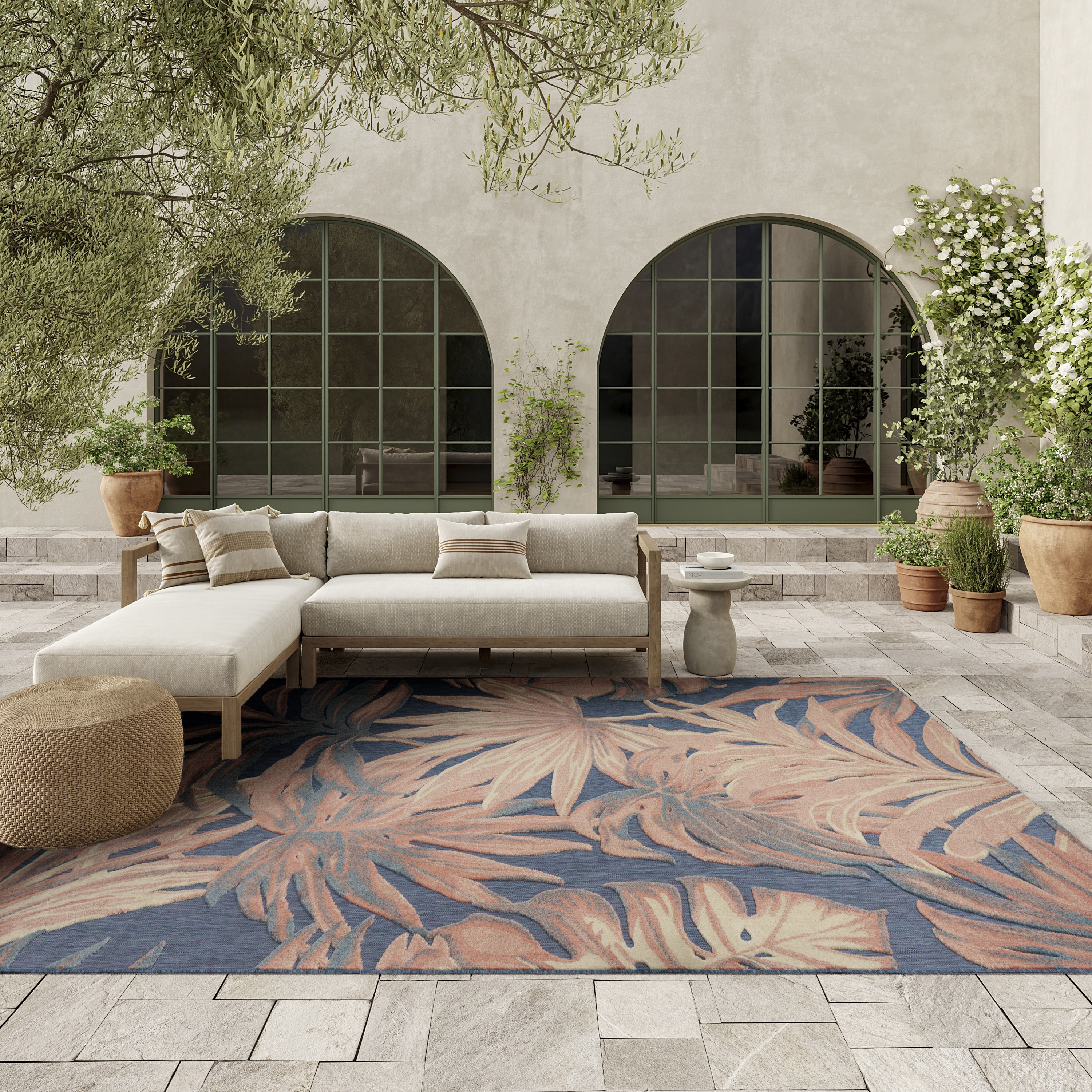 Nourison Aloha 7'10" x 10'6" Blue Rose Modern Rug
