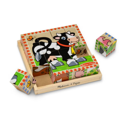 Melissa & Doug Farm Wooden Cube Puzzle With Storage Tray - 6 Puzzles in 1 (16 pcs)