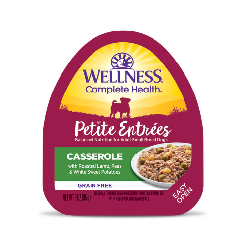 Wellness Complete Health Petite Entrées Casserole Roasted Lamb, Peas & White Sweet Potatoes Front packaging