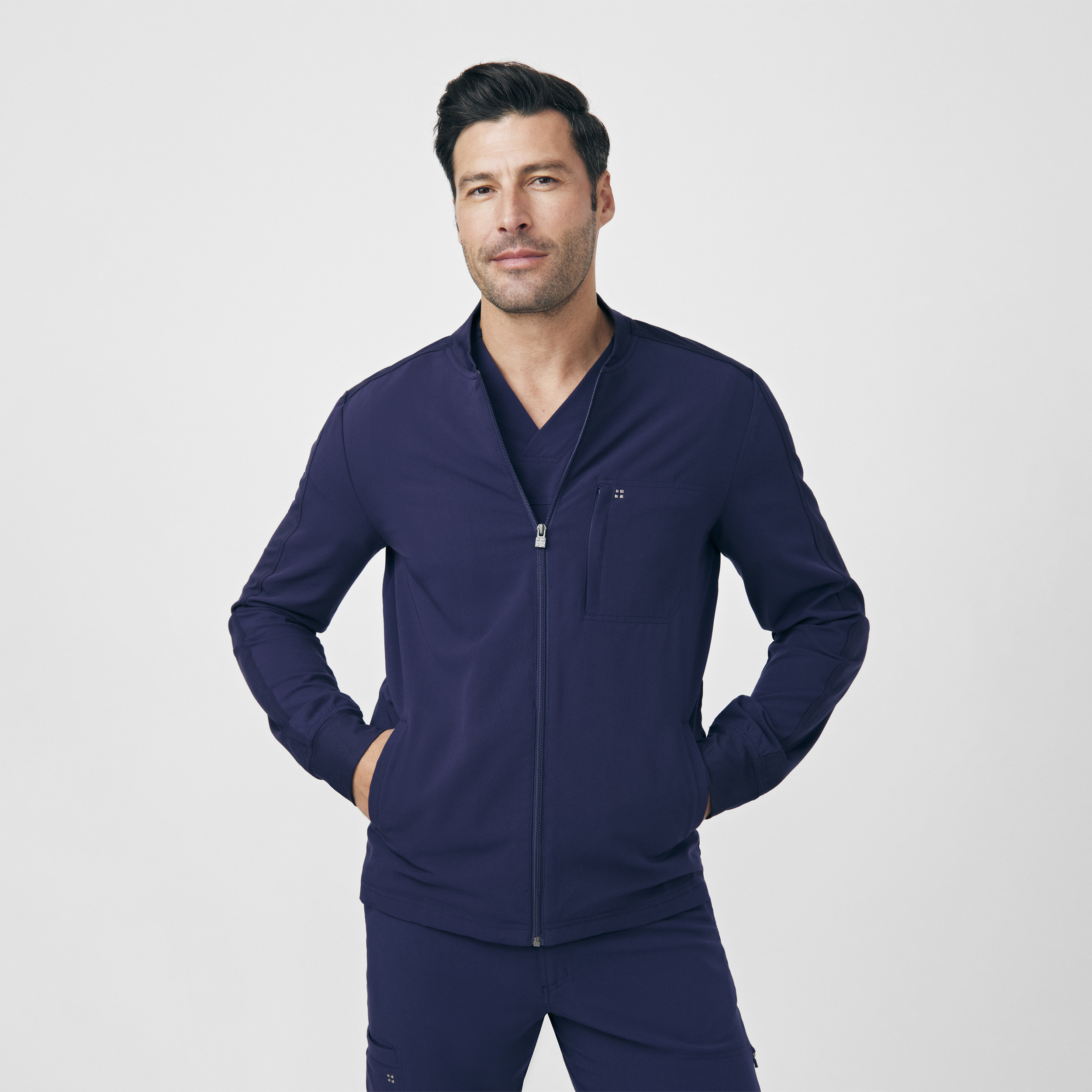 White Cross CRFT WJ705 Men&#8216;s Stain Resistant 3-Pocket Zipper Front Scrub Jacket-White Cross