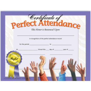 Certificate of Perfect Attendance, 8.5" x 11", Pack of 30
