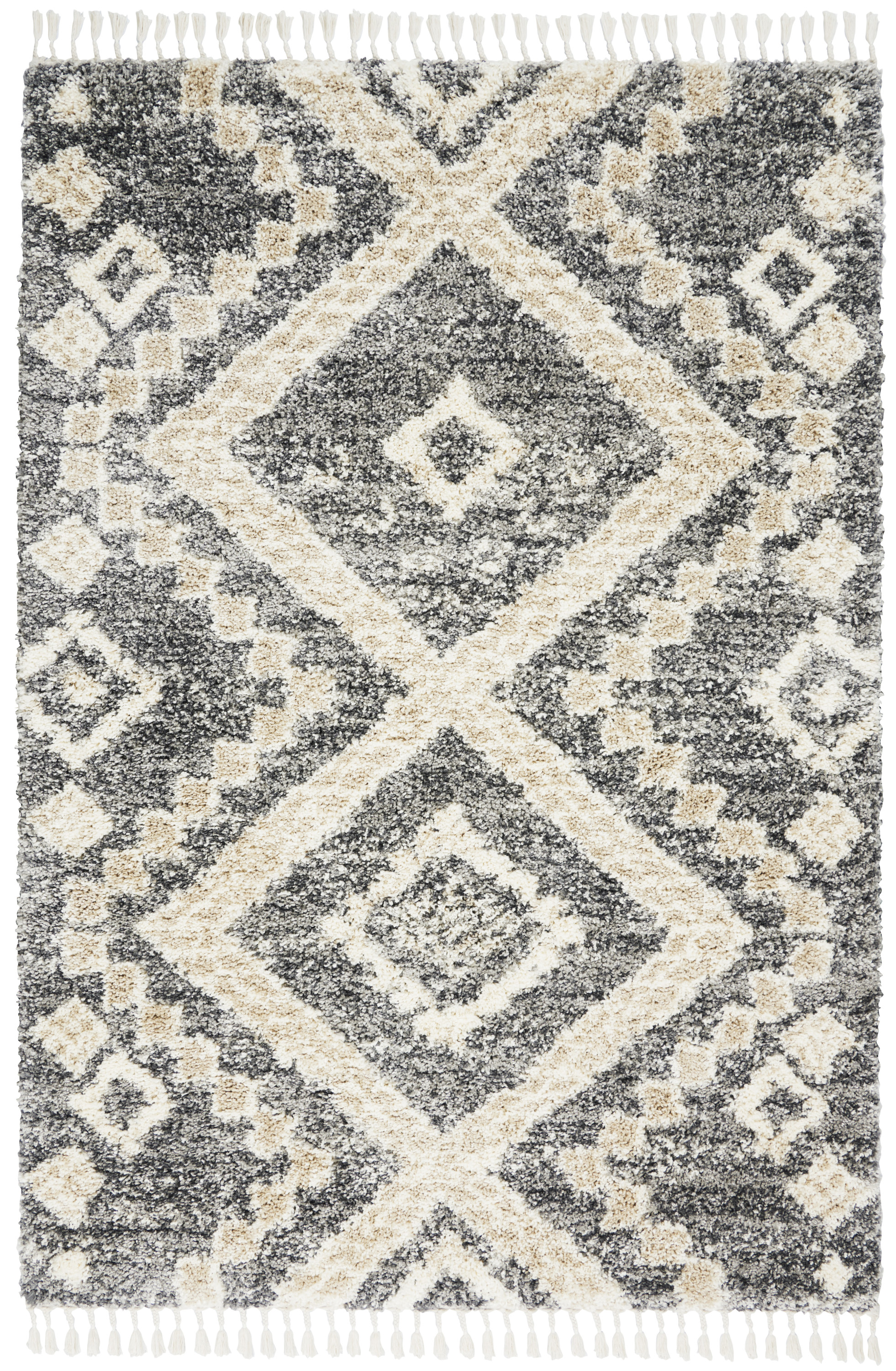 Nourison Oslo Shag 4' x 6' Grey Ivory Shag Indoor Rug