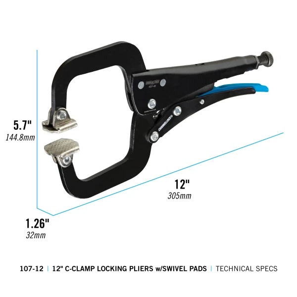 107-12 12-inch C-Clamp Locking Pliers w/ Swivel Pads