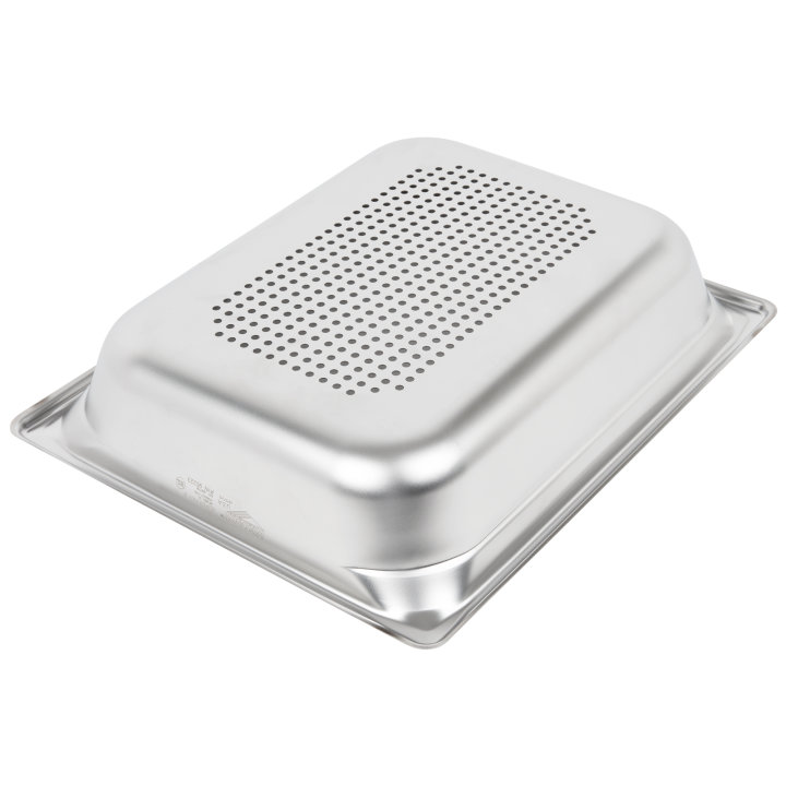 Half-size 2 ½-inch-deep Super Pan 3® stainless steel perforated steam table pan