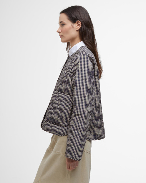 Check Monroe Quilted Jacket Navy/Sand Gingham