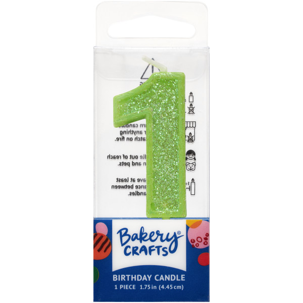 1 Mini Green Glitter Numeral Candles