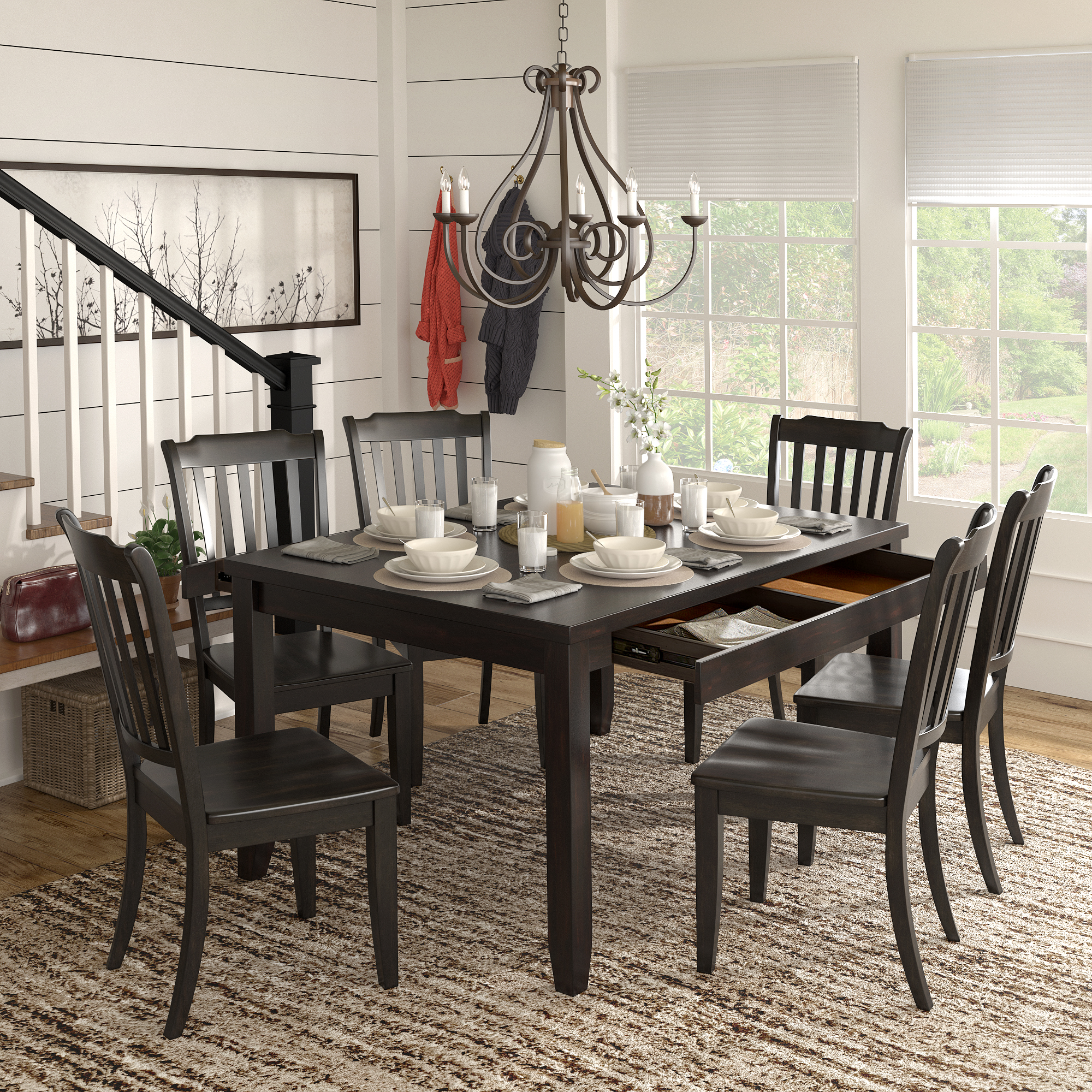 Wood 7-Piece Dining Set with Two Drawers