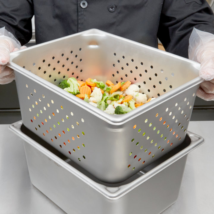Half-size 6-inch-deep Super Pan V® perforated stainless steel steam table pan