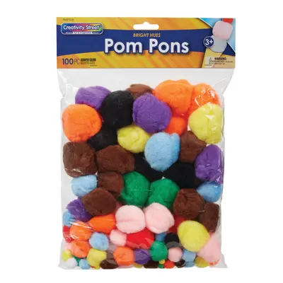 Creativity Street  Pom Pons, Bright Hues Assortment,  Assorted Sizes, 100 Pieces