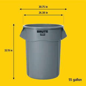 Rubbermaid Commercial, VENTED BRUTE, 55 gal, Resin, Black, Round, Receptacle