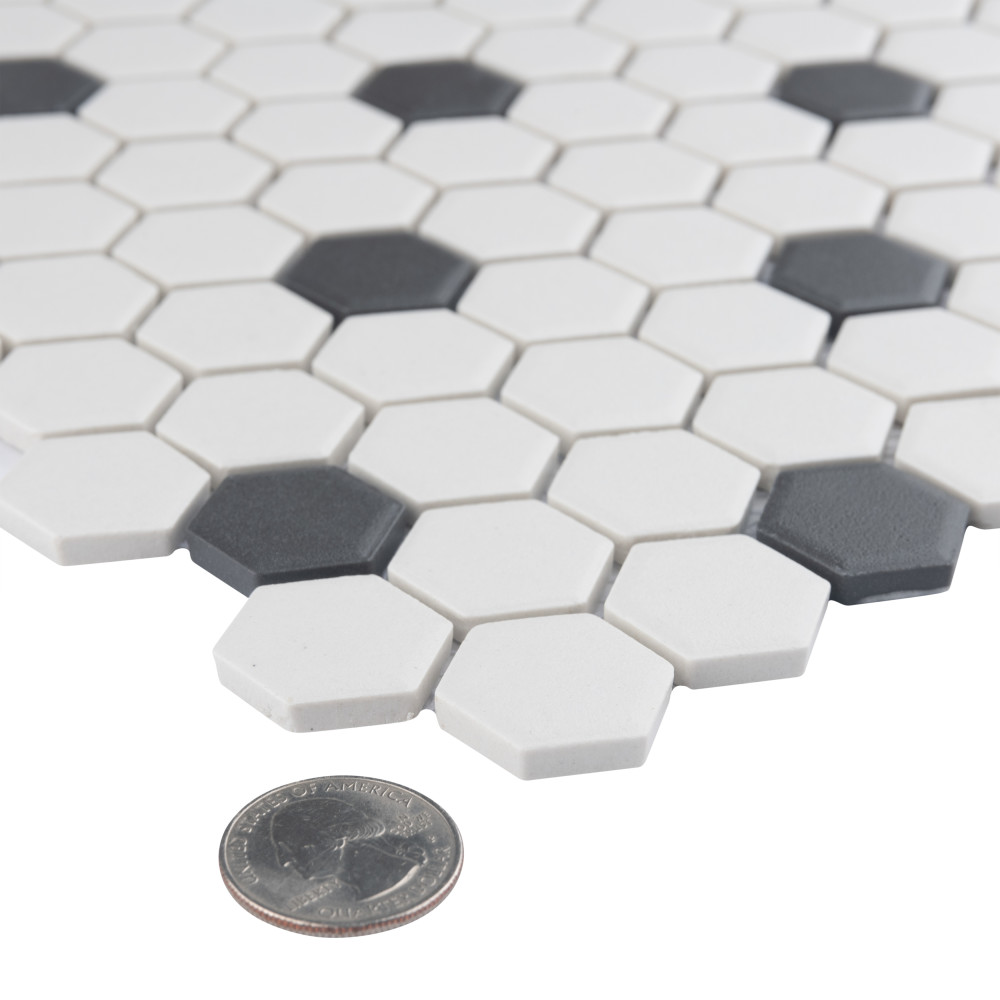 Gotham 1″ Hex White w/ Black Dot 10-1/4 in. x 11-7/8 in. Porcelain Mosaic Tile