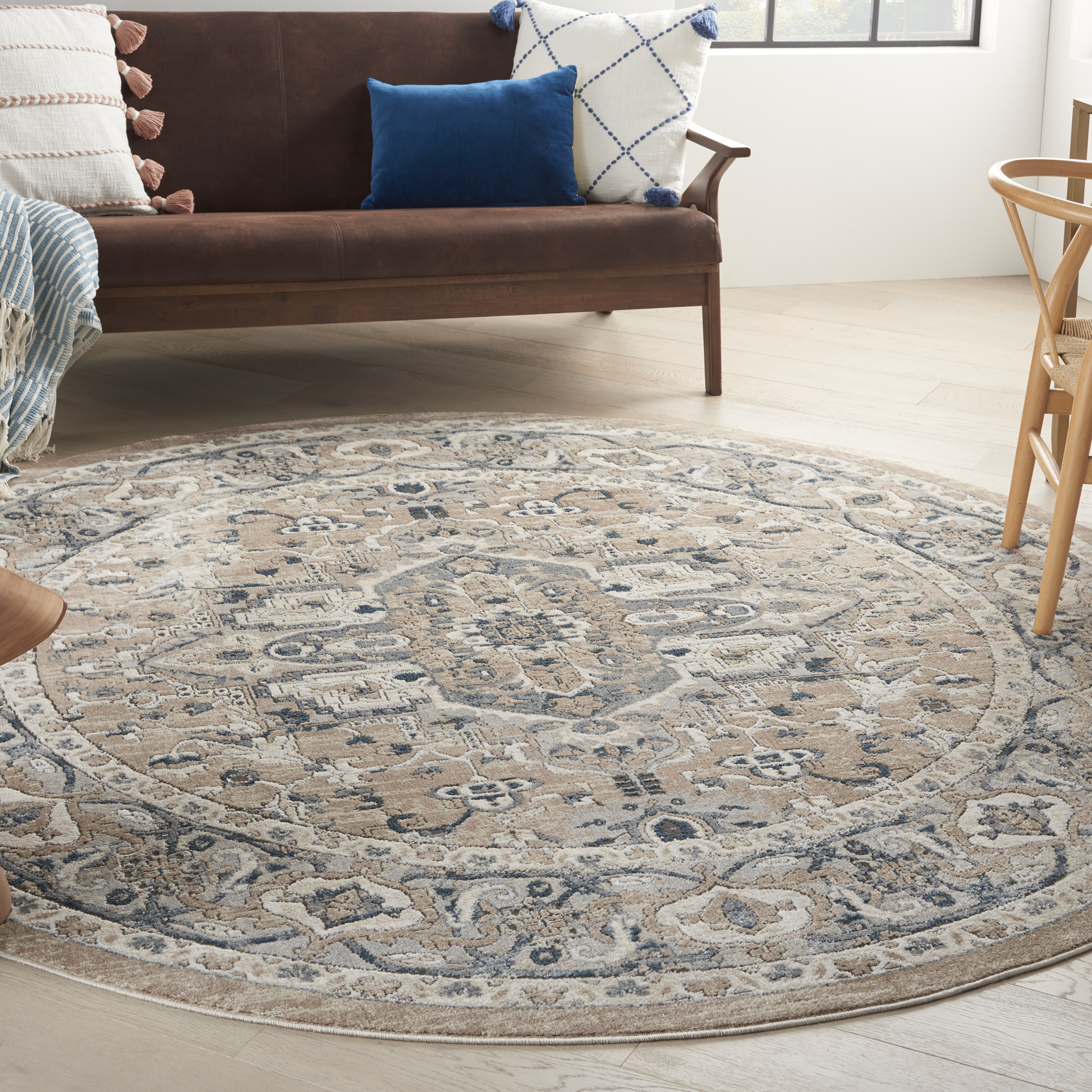 Nourison Quarry 7’10” x Round Beige Grey Farmhouse Indoor Rug