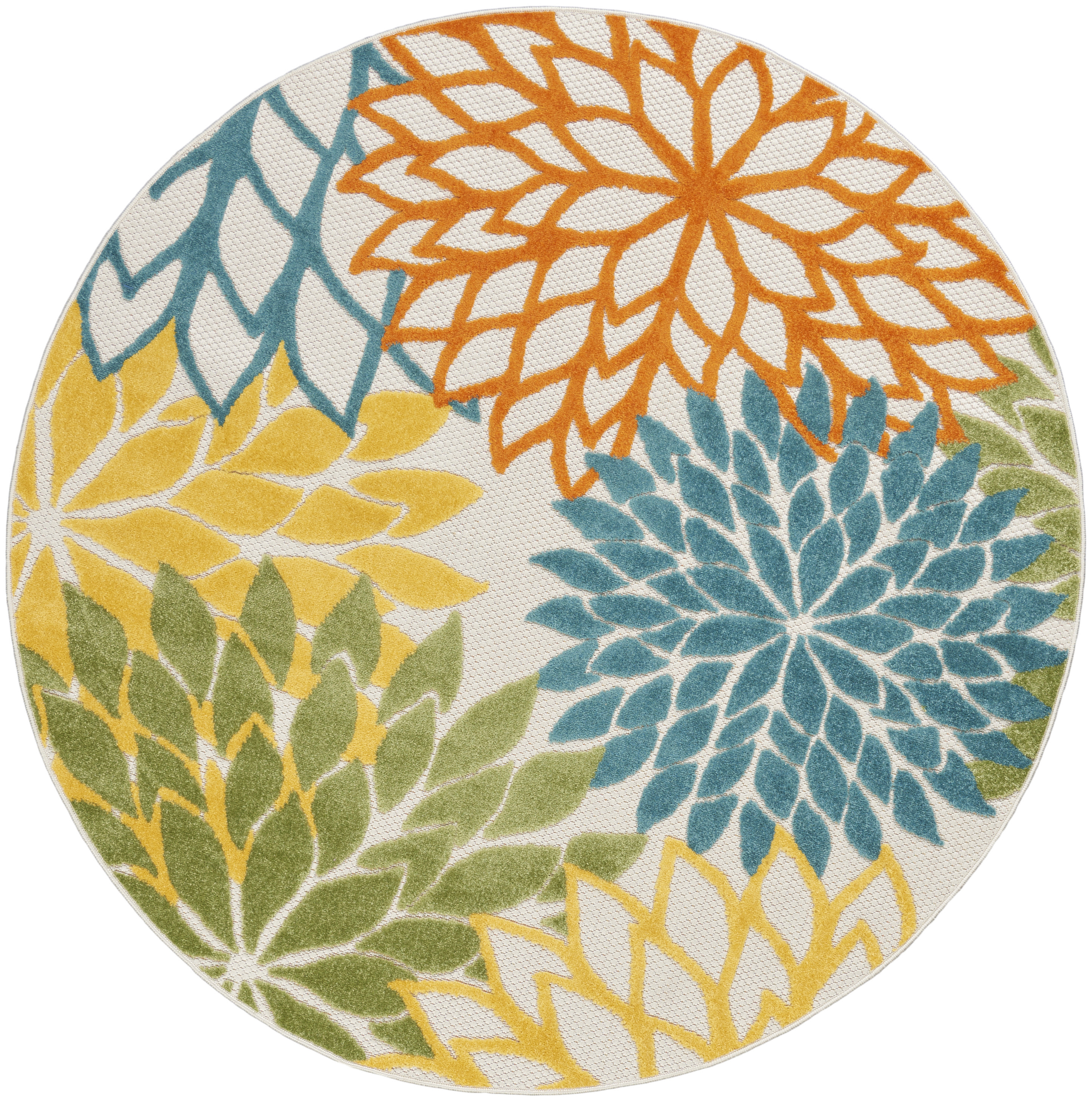 Nourison Aloha 5'3" x Round Turquoise Multicolor Tropical Rug
