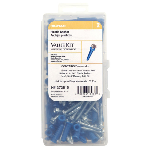 Blue Conical Plastic Anchor Kits #10-12 HWH Slotted 1