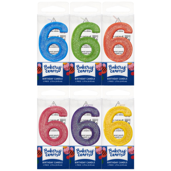 6 Mini Glitter Numeral Candles