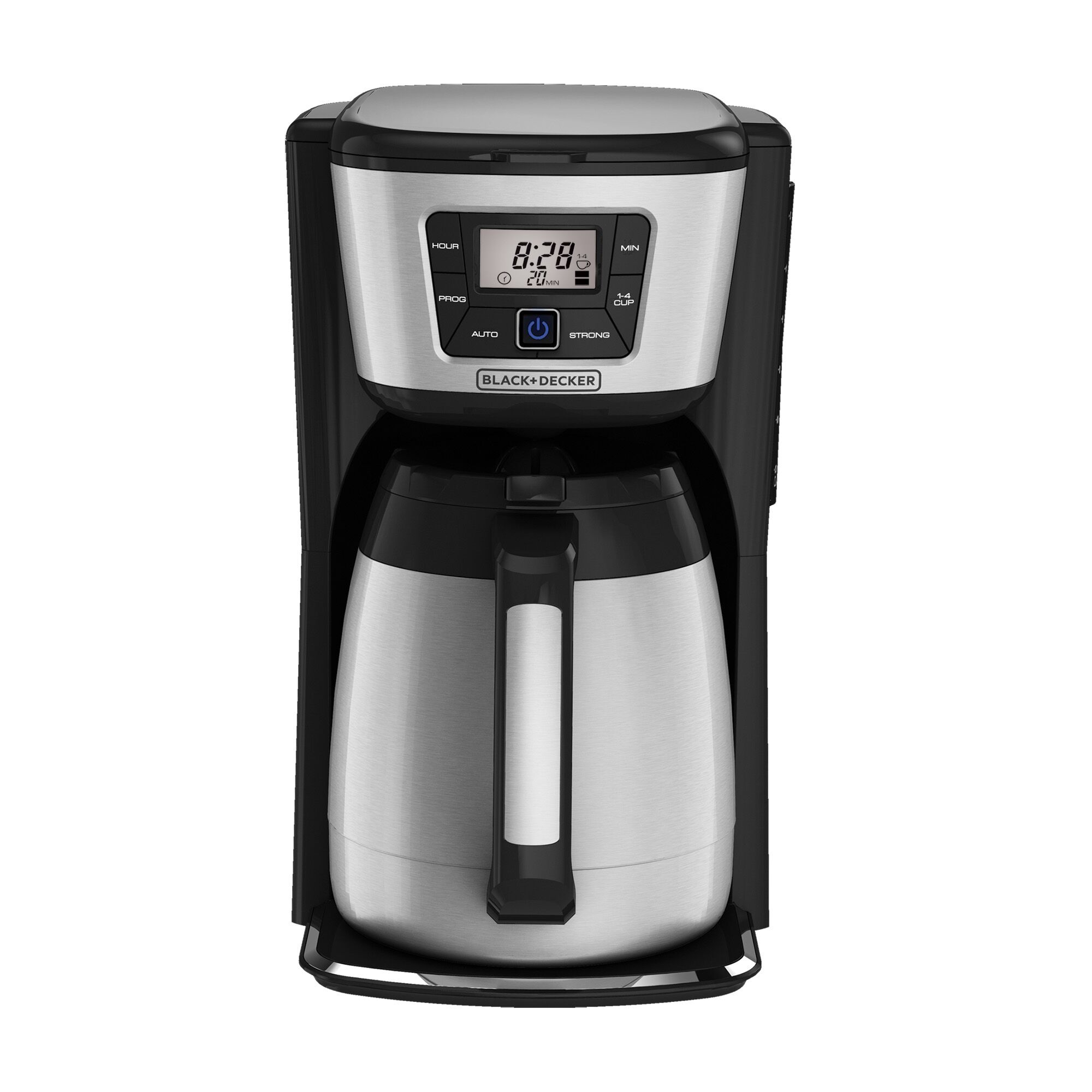 Profile of 12 cup thermal coffeemaker.