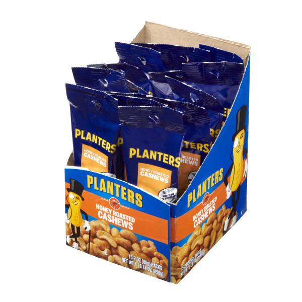 PLANTERS(r) Honey Roasted Cashews 45/2oz . C1RP - Front Right Pallet/Display (Hi Res)