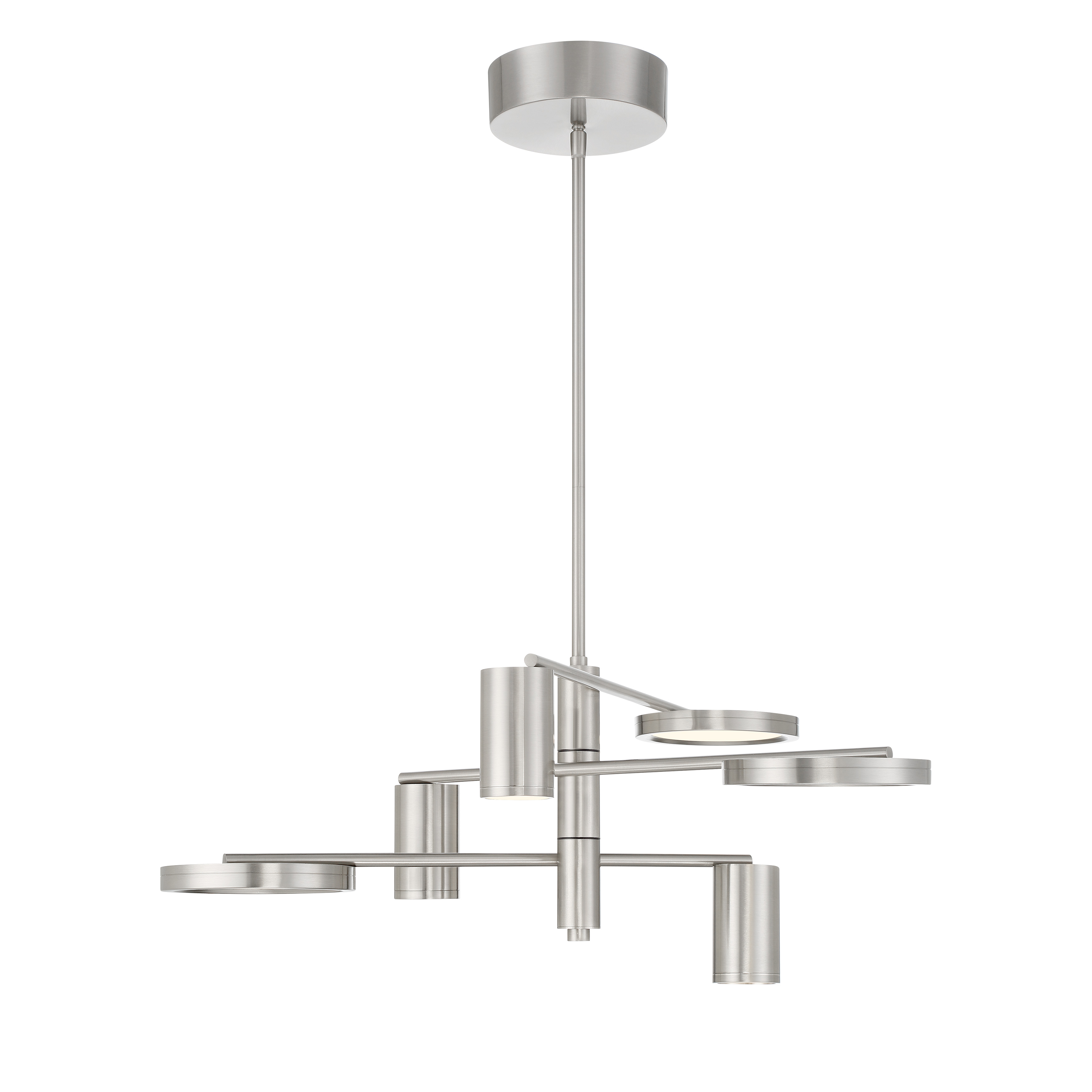 The Swivel chandelier combines contemporary aesthetics with practical functionality. Its unique swivel mechanism allows you to adjust light direction to suit your space, while the brushed nickel finish and clean lines complement modern interiors. - alternate view