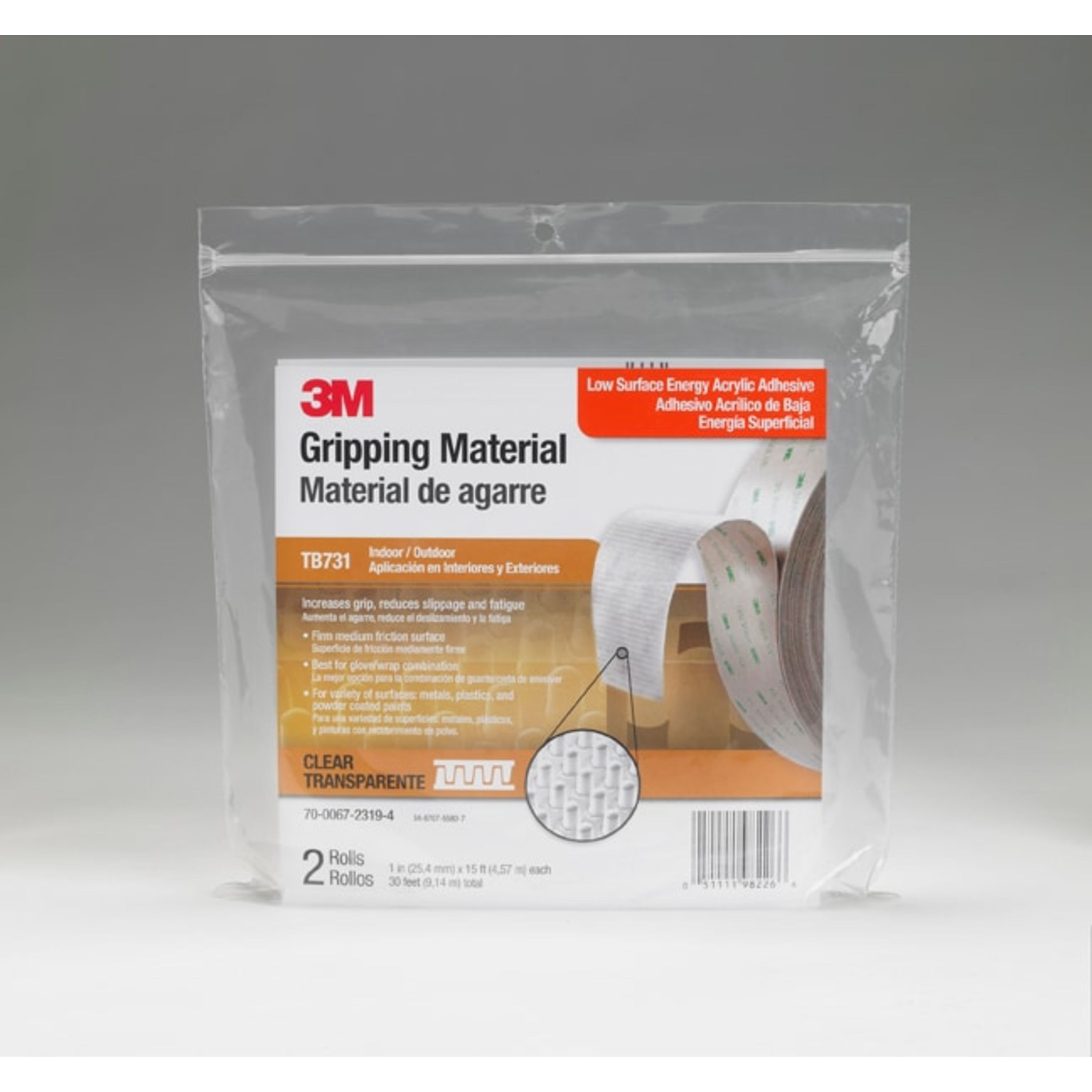 3M™ Gripping Material TB731, Clear, 1 in x 15 ft, 2 rolls per bag