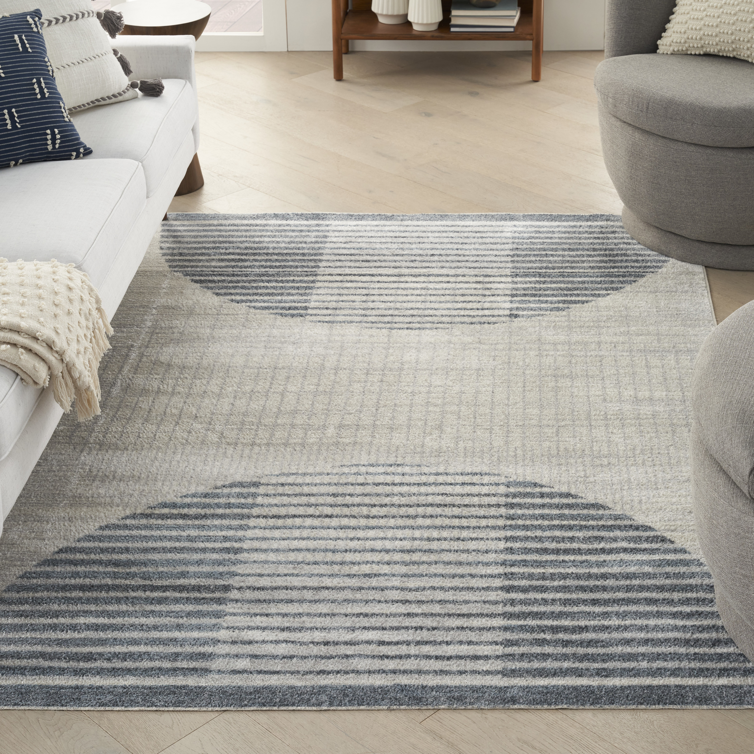 Nourison Astra Machine Washable 5'3" x 7' Ivory Blue Mid-Century Modern Indoor Rug