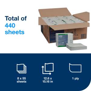 Tork, W8, 1 ply, 12.60"x15.16", Nonwoven Fabric, Industrial Wipers, Gray