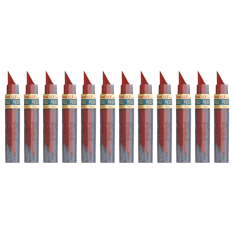 HB Super Hi-Polymer Leads, 0.7mm, Red, 12 Per Tube, 12 Tubes