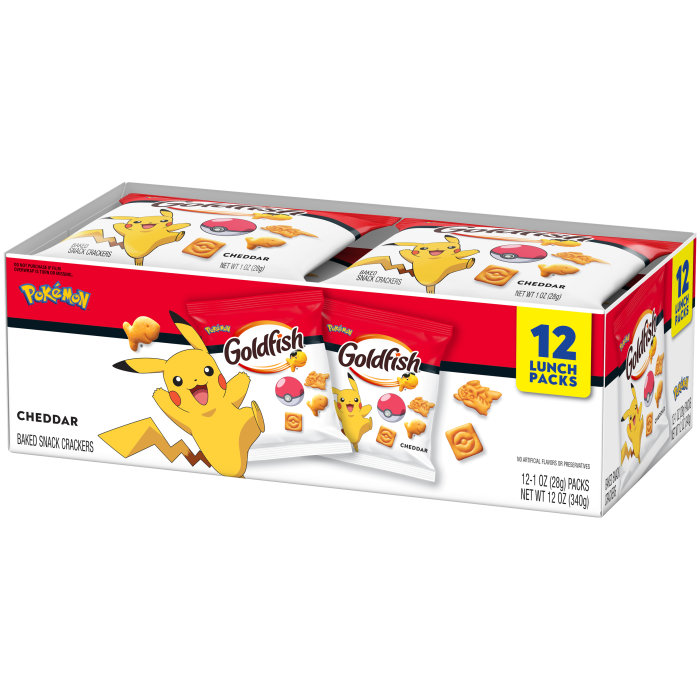 Goldfish® Pokémon Cheddar Baked Snack Crackers, 12 count box, 1 oz, bag - Right Angle Image