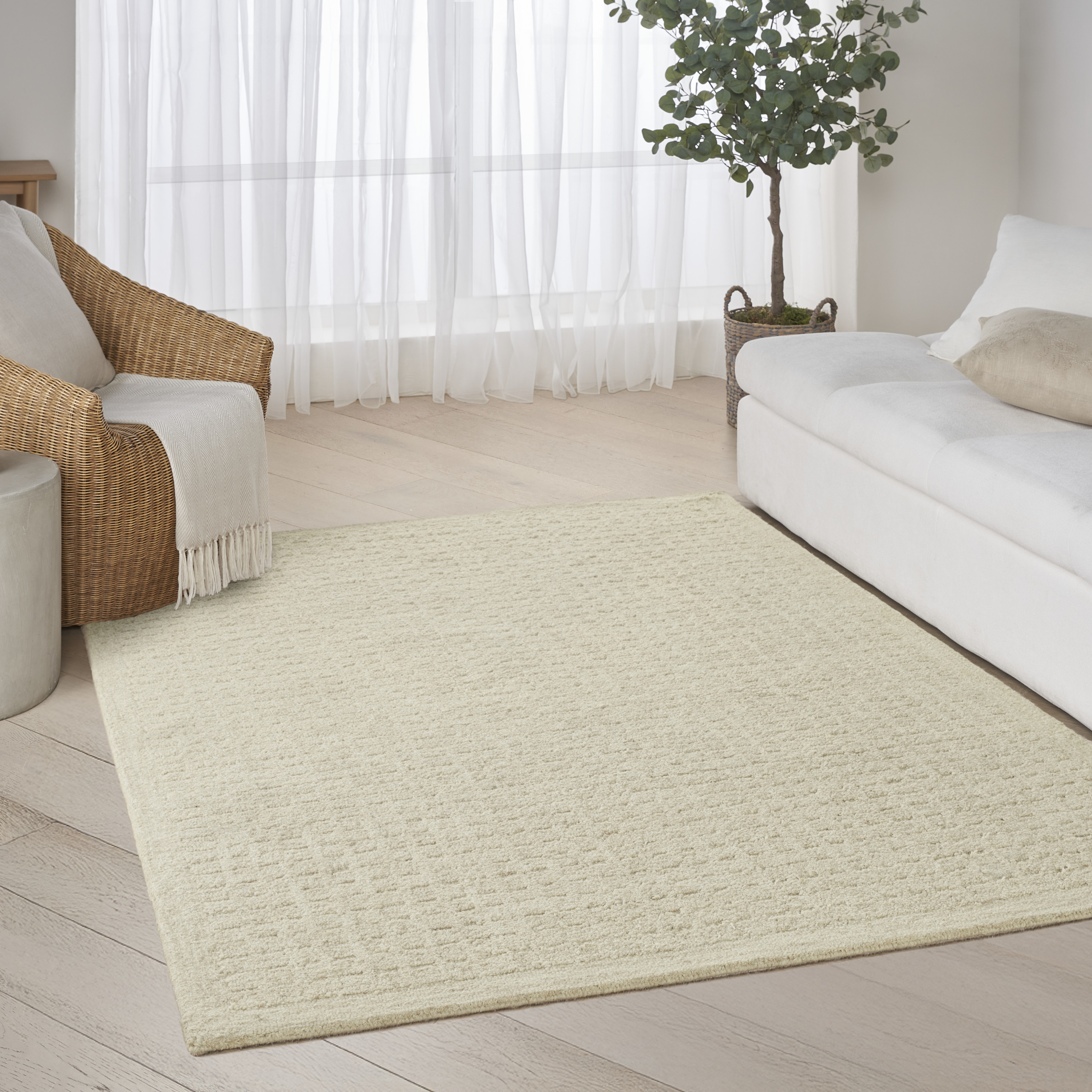 DKNY Pure Grids 3'9" x 5'9" Ivory Beige Contemporary Indoor Rug