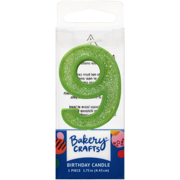 Mini Glitter Green Numeral Candles
