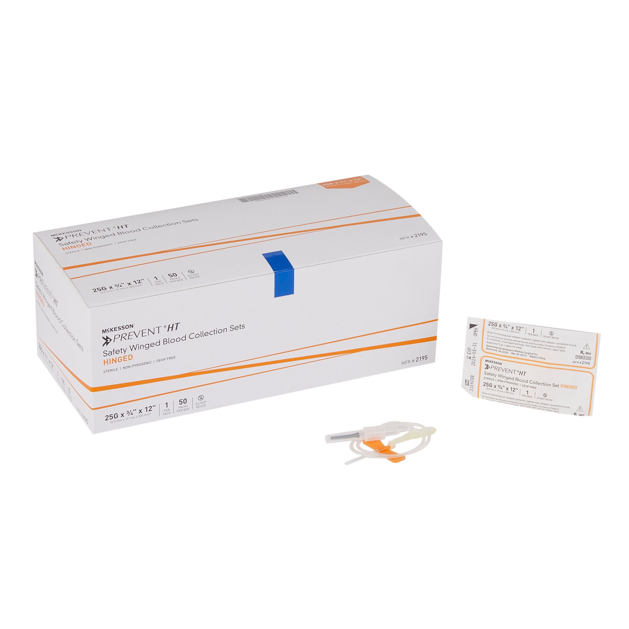 McKesson Prevent® Blood Collection Set, 25 Gauge, ¾-inch needle length