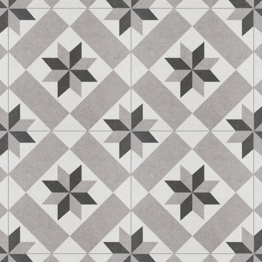 Vintage Star Grey 9.75x9.75 Square Porcelain Floor and Wall Digital Pattern