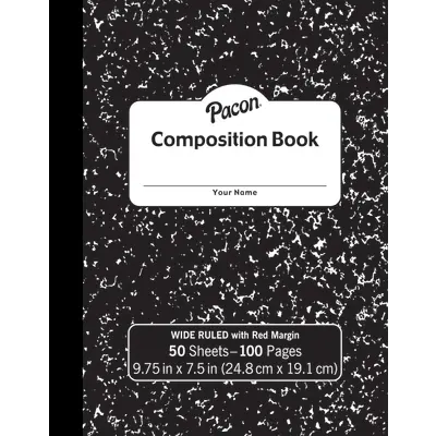 Pacon  Composition Book, Black Marble, 3/8 in ruled with margin 9-3/4