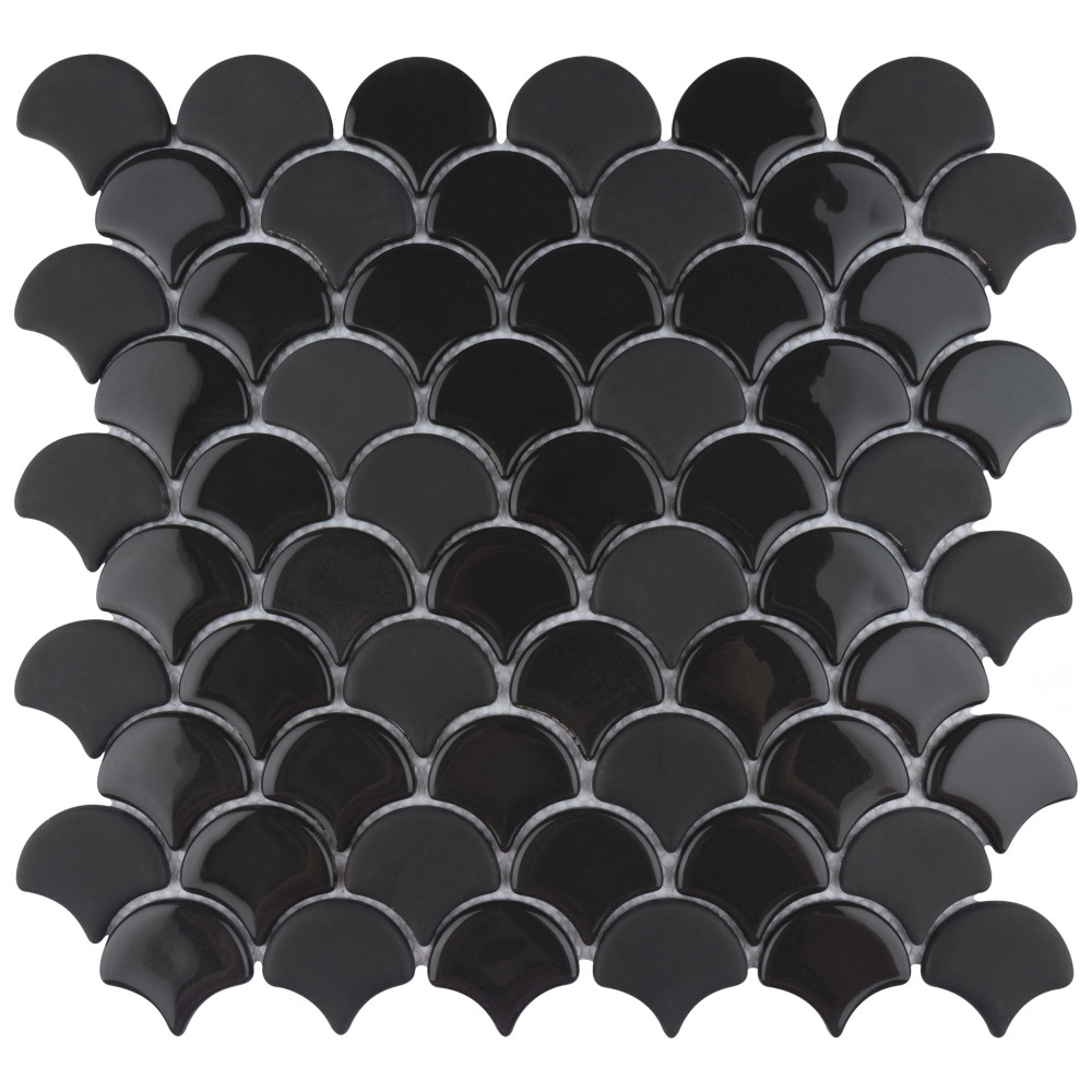 Expressions Scallop Black 11-1/4 in. x 12 in. Glass Mosaic Tile